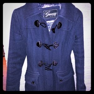 Guess Y2K Wool Coat, Navy Blue Toggle